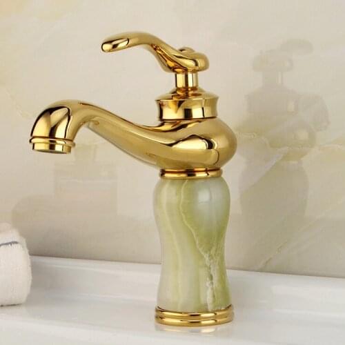 Luxury Antique Brass Golden Marble Stone Bathroom Basin Mixer Taps Deck Mounted Hot and Cold Single Handle M1008