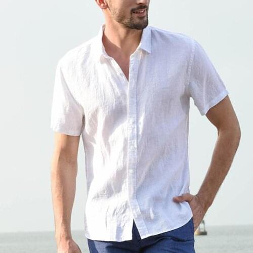 Men Casual Shirts Summer Men Solid Color Turn-down Collar Button Short Sleeve Shirt Blouse Mens Clothing 2021