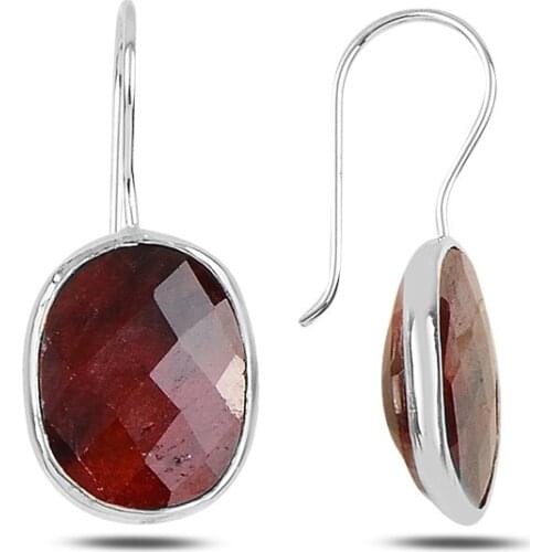 Silver Ruby Stone Earring