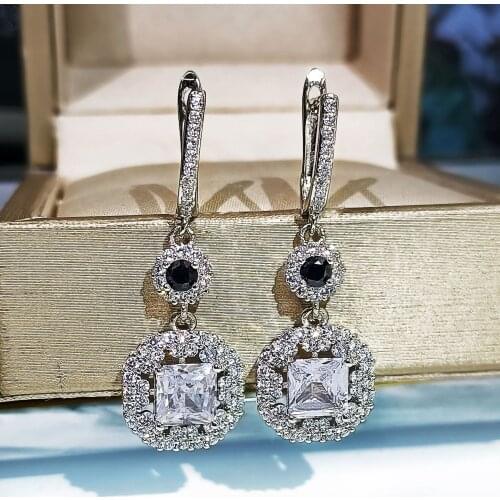 New Trendy Square Shape Drop Earrings Luxury Brilliant Bridal Engagement Wedding Jewelry Elegant Female Dangle Earring Fine Gift