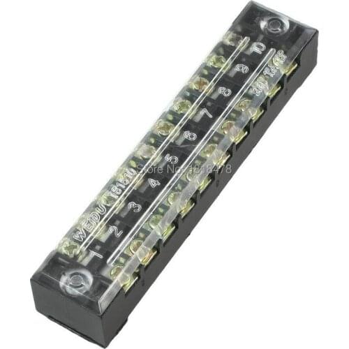 TB-1512 600V 15A Double Rows 10P 10 Positions Covered Barrier Screw Terminal Block Copper parts
