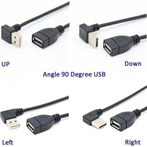 USB 2.0 A Male to USB Female 30cm 50cm 90 Degree Up Down Left Right Angled USB Extension Adapter Black cable