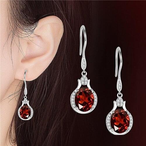 Top Quality 925 Sterling Silver Earrings Female Jewelry Charm Crystal Red Round Drop Earring Rose Gold Lady Accessories Purple