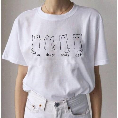 Kawaii Cat Funny Cartoon T Shirt Women Harajuku Ullzang Casual T-shirt Cute 90s Printed Tshirt Fashion Aesthetic Top Tees Female