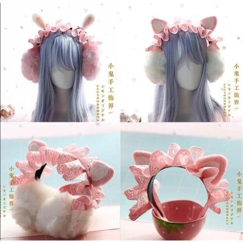 Winter Lovely cat ear Bowknot Warm Ear muffle Plush Japanese Lolita Girl Ear Cover Earflap Headband Christmas Gift B577