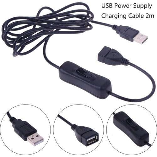 1Pc USB Cable Male to Female Switch ON OFF Cable Toggle LED Lamp Power Line 2m