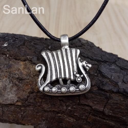 12pcs viking dragon ship necklace mens norse boat necklace jewelry norse pendant SanLan