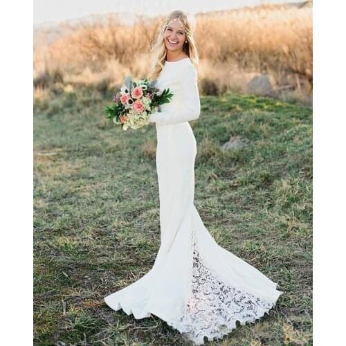 2016 New Arrival Mermaid Bateau Simple Cheap Boho Bridal Dresses vestido de casamento Custom Long Sleeve Wedding Dresses