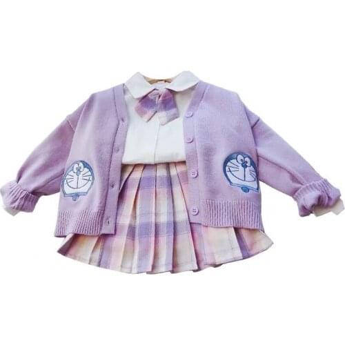 2021Girls Japanese JK Uniform Spring Children Girl Cosplay Dora Doraemon Cat Knitting College Wind Cute Clothing
