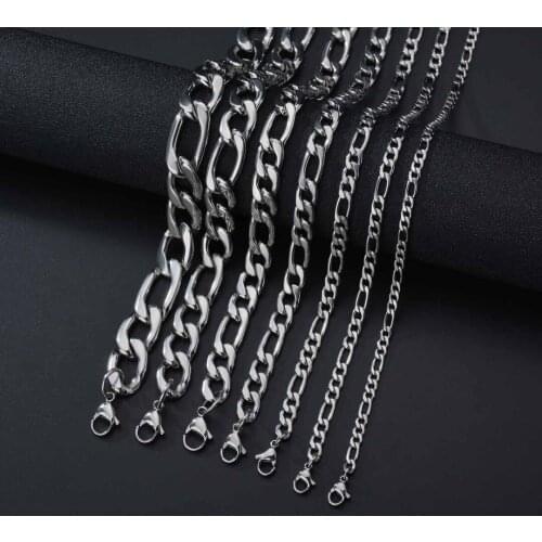3.5/4.5/5/7.5/9/11.5/13mm Men Women Chain Necklaces 50cm Silver Color Curb Flat Link Chains Choker Fashion Hip Hop Jewelry
