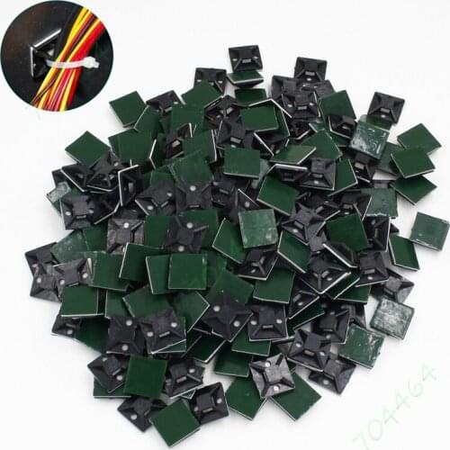 500pcs /lot 20mm x 20mm Wholesale Cable Tie Base Self Adhesive Backed Sticky Nylon Fixing Mounts Black