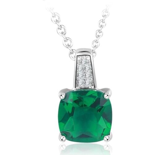 AMORUI Exclamation Mark Pendant Necklace Big Green AAA Zircon Birthstone Pendants & Necklaces for Women Fashion Jewelry