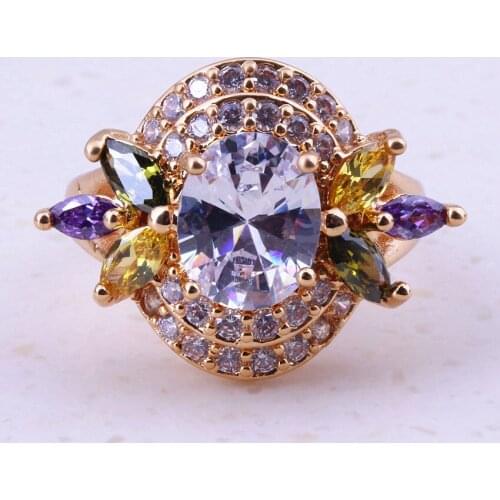 Sparkling Multicolor Created Multigem Yellow Gold Color Rings For Women Bridal Fashion Party Engagement Trendy Jewelry I0073