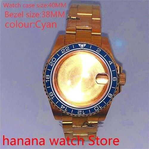 Bliger Suitable for NH35 36 Mingzhu2813 Miyata automatic winding 40mm sealed back gold box series, with rotating bezel Cyan