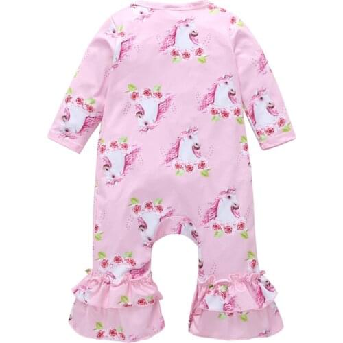Baby girl Long Sleeve pink bodysuits rose unicorn pattern baby Toddler Clothing