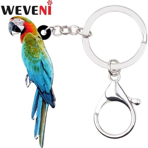 WEVENI Acrylic Jungle Macaws Parrot Bird Key Chains Keychains Pendant Tropic Animal Jewelry For Women Girls Bag Car Charms Gift