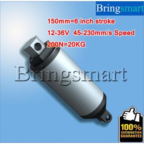 Bringsmart 150mm 6 Inch Linear Actuator Tubular Motor 12V-36V DC Motor 45-230mm/s 200N Heavy Duty Electric Motor Waterproof