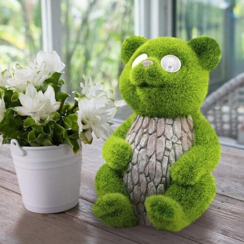 Nacome Garden Outdoor Bear Statues Decor Solar Powered Flocking Figurine Creative Jardin Home Decoration Lawn Crafts