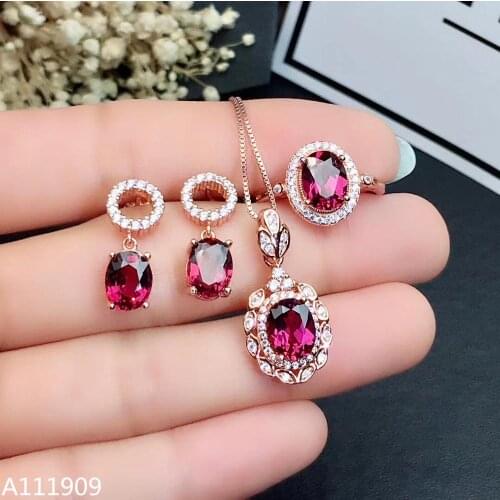 KJJEAXCMY boutique jewelry 925 sterling silver inlaid Natural Garnet Necklace Ring Earring Suit Support Detection beautiful