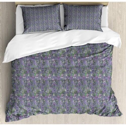 Botanical Duvet Cover Set Herbal Oyster Plants Repetition 3 Piece Bedding Set Ceil Blue Peacock Green