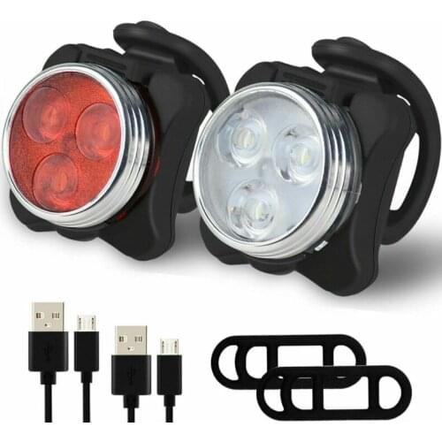 LED Bicycle Lamp Set Rechargeable USB LED Bike Bicycle Head and Tail Light Cycling Front Back Headlight Set