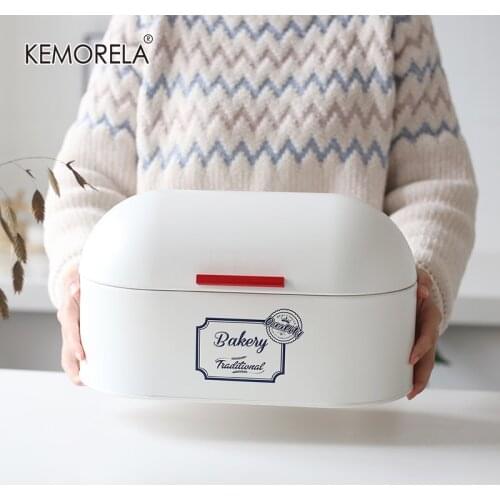 American Style Household Hinged Lid Durage White Retro Kitchen Tin Bread Food Snacks Bread Bin Holder Container Storage Box