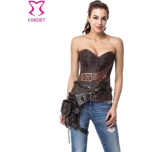 Brown Steel Boned Corsets And Bustiers Gothic Clothing Plus Size Sexy Corset Steampunk Espartilhos E Corpetes Korsett For Women