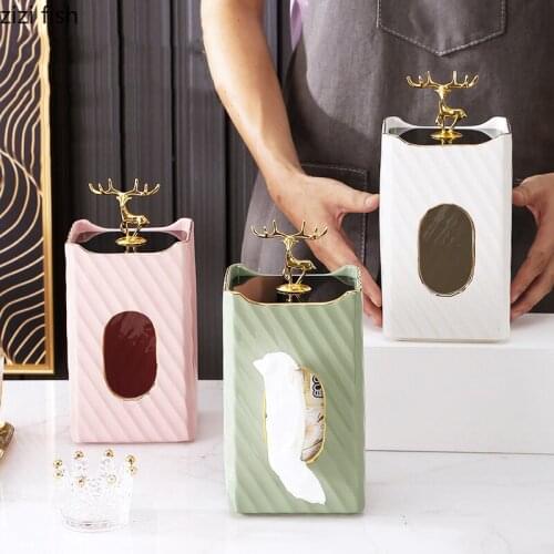 Creativity Ceramic Tissue Box Golden Deer Decorative Porcelain Removable Tissue Box Dining Table Napkin Holder Paper Towel Case