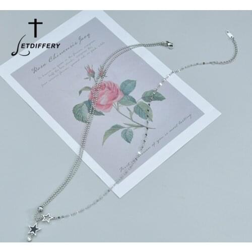 Letdiffery New Black Star With Crystal Stone Zircon Pendant Necklace Hollow Star Stainless Steel for Women Jewelry Party Gifts