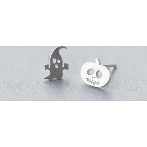 MloveAcc 100% 925 Sterling Silver Women Jewelry Fashion Tiny Easter Ghost Pumpkin Stud Earrings for Daughter Girls