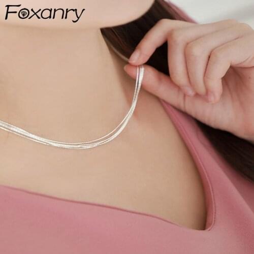 Foxanry 925 Sterling Silver Multilayer Necklace for Women New Trendy Simple Clavicle Chain Elegant Birthday Party Jewelry Gifts