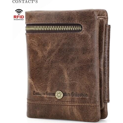 Men Wallet Genuine Leather RFID Anti-theft Brush Fashion Mens Wallet Multifunctional Tri-fold Leather Wallet