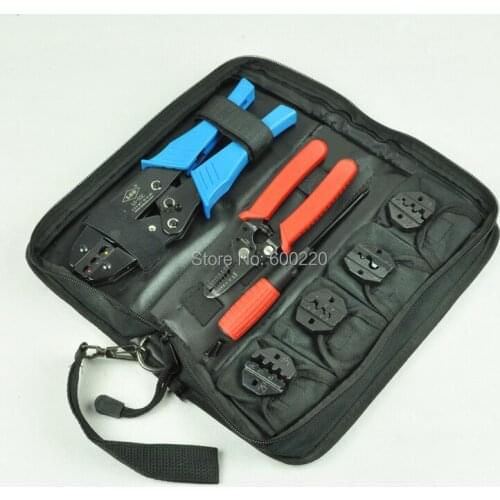 Hand crimping tool kit for crimping terminals with cable stripper and cutter,screwdriver and replaceable dies,crimping tool set