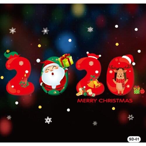 New Year 2020 Cartoon Snowman Santa Window Sticker Christmas Home Decor Gifts Transparent Glass Sticker Xmas Window Stickers