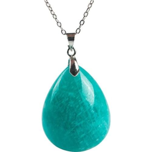 Genuine Natural Amazonite Gems Stone Lady Waterdrop Blue Pendant Bead 31*20*8mm