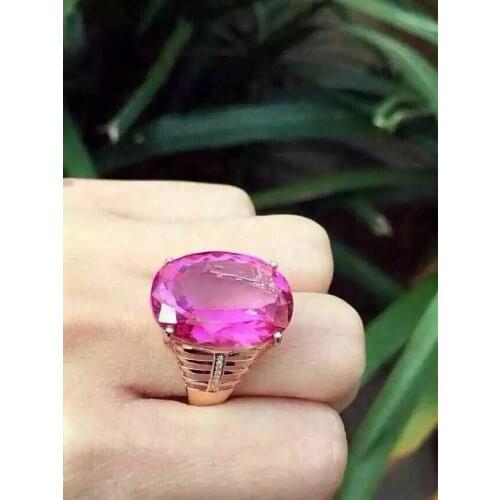 Natural pink topaz gem ring Natural gemstone ring S925 sterling silver ring trendy luxurious big round women gift Jewelry