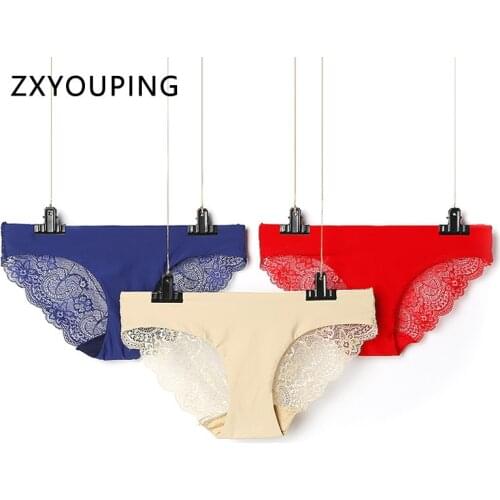 3Pcs/lot Underwear Woman Sexy Lace Panties Plus Size Low-Rise Briefs Transparent Back Seamless Panties Lingerie Female S-XXL