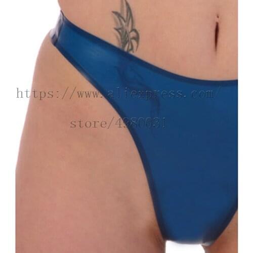 Novelty 100% handmade latex T-back for women in transparent blue color