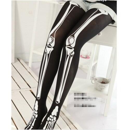 5pcs/lot New No Box Japan Style Black Bones Pattern Pantyhose Female Accessories Womens Clothing Hosiery Tights Acrylic Spendex