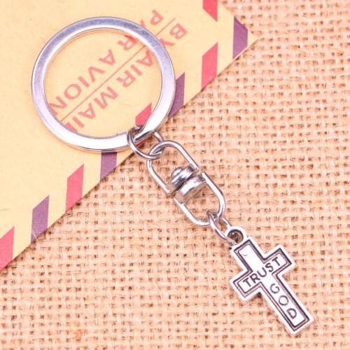 New Fashion Keychain 24x13mm cross trust god Pendants DIY Men Jewelry Car Key Chain Ring Holder Souvenir For Gift