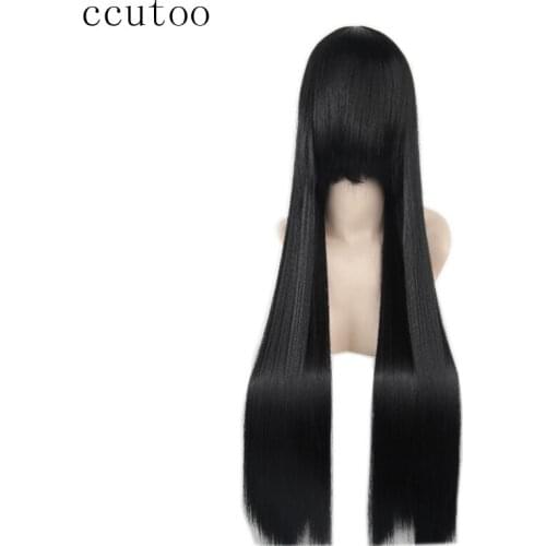 Ccutoo 85cm Black Long Straight Full Bangs Synthetic Wig High Temperature Fiber Costume Party Wigs For Women