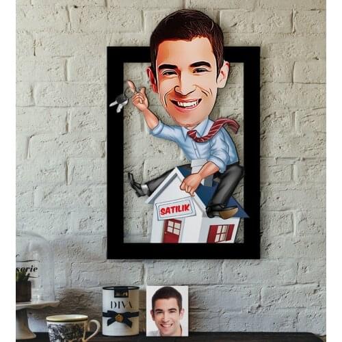 Personalized Mr Estate Agent Caricature OF 3D Wood Tablo-1 Reliable Quality Cost Effective Gift Decoration Modern funny