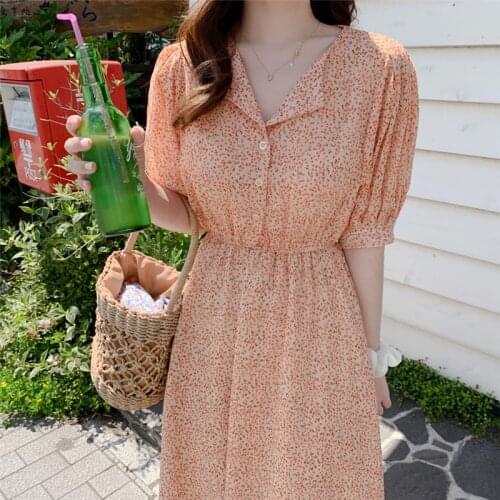 Vintage Floral Print Summer Dress Front Button Elastic Waist Sexy Long Dress Bohemian Women Dress Holiday Beach Dress Vestidos