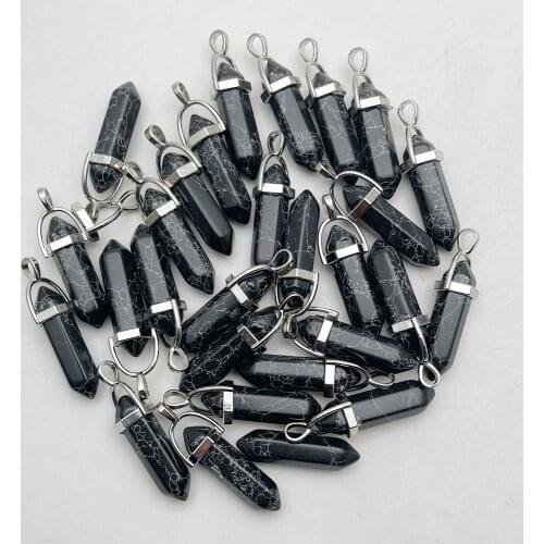 Fashion pendulum Black synthetic Turquoise stone Pendant & necklaces for making Jewelry charm Point accessories 24pcs wholesale