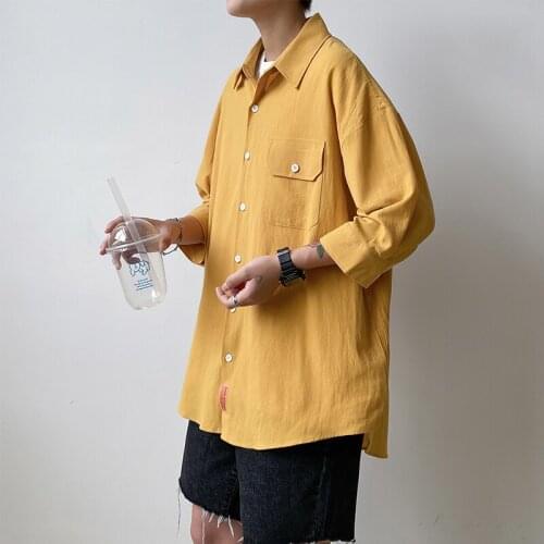 Daily Retro high quality New fashion New Spring Mens Casual Blouse Mens Summer Thin Solid Color Shirts Long Sleeve Linen Pullov