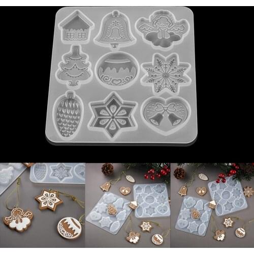 Christmas Pendants Epxoy Resin Silicone Snowflake Elk Keychain Pendant Casting Mould for DIY Resin Silicone Jewelry Making Tool