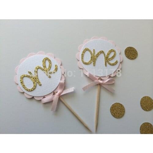 PINK GOLD Cupcake Toppers custom number Birthday Celebration, Anniversary Graduation food picks wedding party cake topper