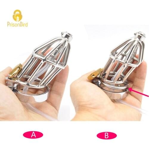 Sex Shop Penis ExerciseAV Game Prop Male Masturbating Stainless Steel Device Chastity Cock Cage Penis Ring Adult Sex Toys A311