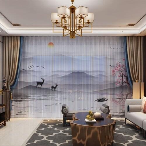 Clouds and Sea 3D Digital Photo Printed Tulle Customized Drape Panel Sheer Curtains Living Room Bedroom Sky Mountain Zen Artists