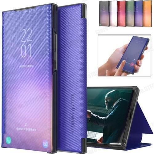 Smart Mirror Carbon Fiber Flip Phone Case for Xiaomi Redmi Note 10 5G 9 Pro 4G Shockproof Stand Cover For Mi 10T Pro POCO M3 X3